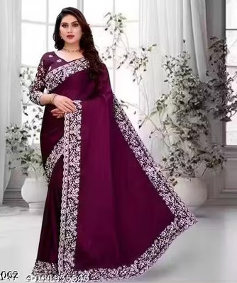 smv textile Embroidered, Embellished Banarasi Georgette Saree(Purple)