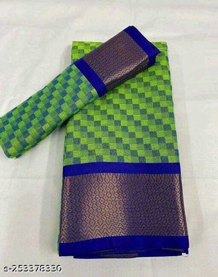 Juhi Collection Embellished Kanjivaram Cotton Silk Saree(Green)