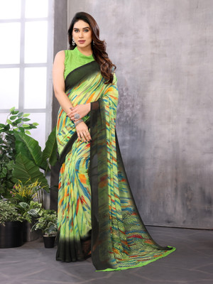 Divastri Striped Bollywood Georgette Saree(Green)