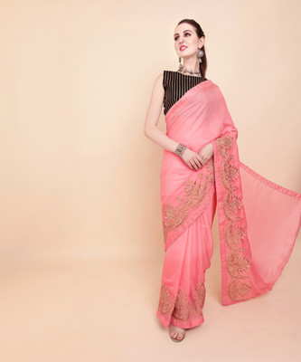 Sangria Embellished Bollywood Satin Saree(Pink)