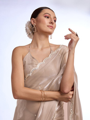 Tasrika Solid/Plain Bollywood Organza Saree(Beige)
