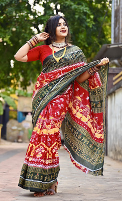 kalyani nx Printed Sambalpuri Pure Cotton Saree(Green)