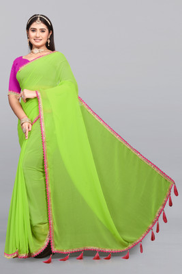 BATHANI CREATION Solid/Plain Bollywood Georgette Saree(Yellow)
