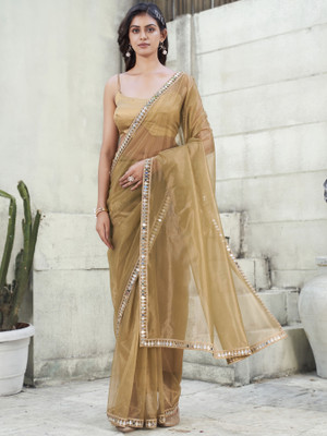 Tikhi Imli Embellished Bollywood Net Saree(Gold)