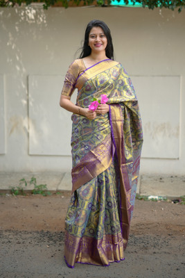 Divastri Printed Kanjivaram Cotton Silk Saree(Multicolor)