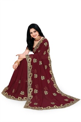 The Silk Shop Embroidered Bollywood Georgette Saree(Purple)