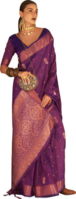 Akhilam Printed Daily Wear Silk Blend Saree(Purple)