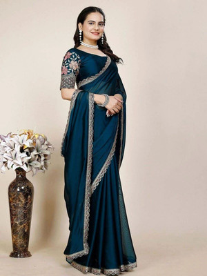 SANSKAR TEXTILE Embellished Daily Wear Chiffon Saree(Blue)