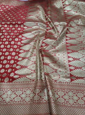 NISA silk creation Embellished Banarasi Silk Blend Saree(Red)