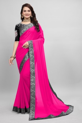 Om Sai Creation Printed Bollywood Georgette Saree(Pink, Black)