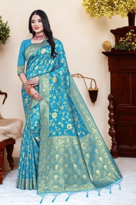 ALMEDA Embellished Banarasi Jacquard Saree(Light Blue)