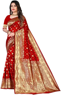 K SALIYA ENTERPRISE Printed Kanjivaram Art Silk Saree(Red)
