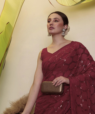 Clemira Embellished Bollywood Georgette Saree(Maroon)