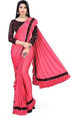 VaidehiStuti Solid/Plain Bollywood Lycra Blend Saree(Pink)