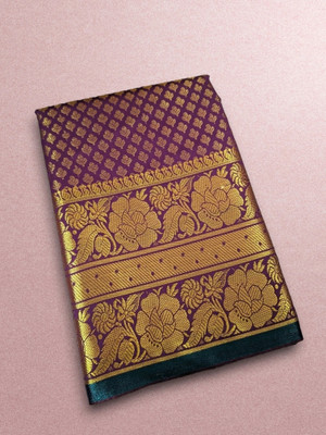 Prachi Silk Temple Border, Solid/Plain Banarasi Handloom Art Silk Saree(Purple)