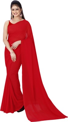 Anand Sarees Solid/Plain, Dyed Daily Wear Georgette Saree(Red)