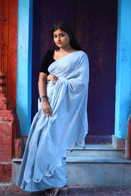 SARADA HANDLOOM Solid/Plain Daily Wear Pure Cotton Saree(Blue)