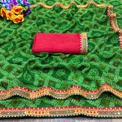 Rahul savjibhai goyani Embroidered Bandhani Georgette Saree(Green)