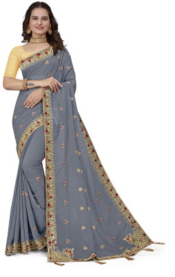 Om Creation Embroidered, Self Design, Temple Border Bollywood Georgette Saree(Grey)