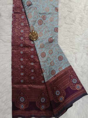 CP TEXTILE Embellished Banarasi Jacquard, Art Silk Saree(Light Blue)