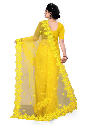 SPAREN CREATION Embroidered Bollywood Net Saree(Yellow)