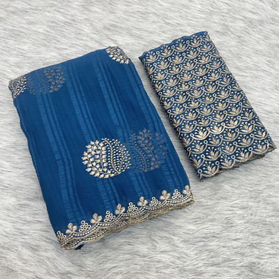 K 5 FASHION Embroidered Bollywood Georgette Saree(Blue)