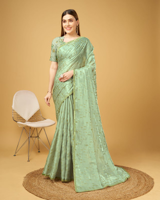 RekhaManiyar Digital Print Bollywood Crepe Saree(Light Green)