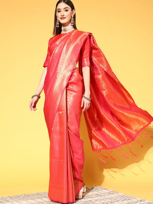 Divastri Paisley Kanjivaram Silk Blend Saree(Orange)
