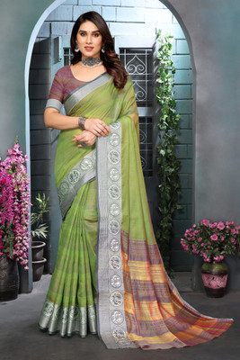 Soor Panchi Woven Bollywood Cotton Blend Saree(Light Green)