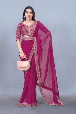 DHYANOM Embroidered Banarasi Georgette Saree(Pink)