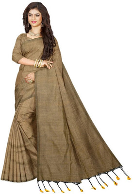 Monde Avenir Solid/Plain Handloom Handloom Pure Cotton Saree(Brown)