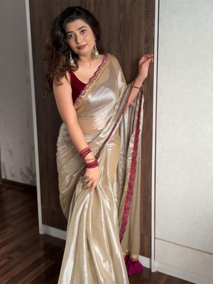 ANJAVI FASHION Solid/Plain Daily Wear Chiffon Saree(Cream)