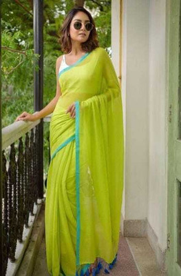 ACHOL Solid/Plain Handloom Cotton Blend Saree(Light Green)