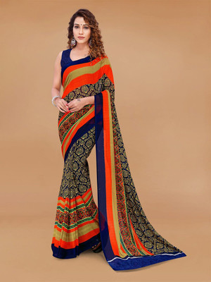 Moda Rapido Printed Daily Wear Georgette Saree(Dark Blue)