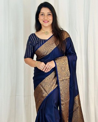 Nimidiya Woven Kanjivaram Pure Silk, Art Silk Saree(Dark Blue)