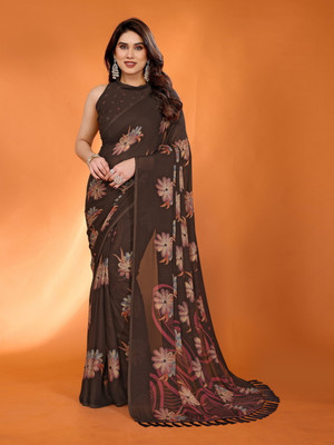 Divastri Embellished, Digital Print Daily Wear Silk Blend Saree(Brown)