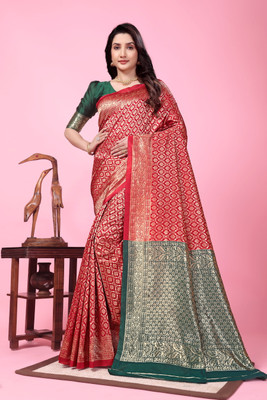 JAY KHODIYAR EMBROIDERY Self Design Bollywood Jacquard Saree(Red)