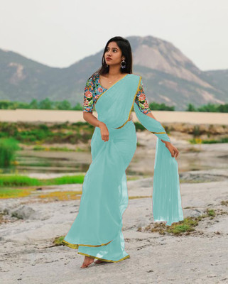 Sareez House Digital Print Bollywood Chiffon Saree(Light Blue)