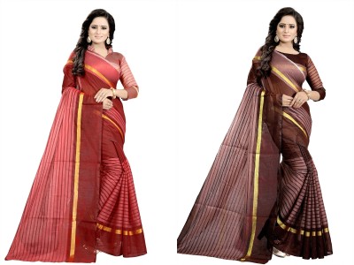 Saadhvi Printed Banarasi Cotton Blend Saree(Brown)