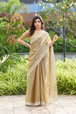 Mahastree Embroidered Bollywood Chiffon Saree(Beige)