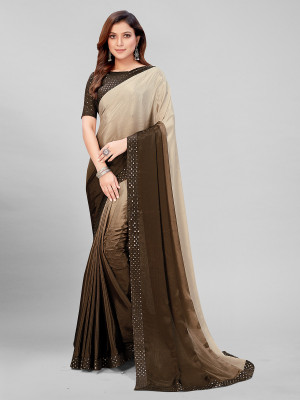 Mamatva Self Design, Embroidered, Embellished Bollywood Pure Silk Saree(Brown)