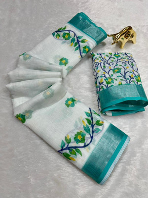 FULIYA SILK Floral Print, Printed, Digital Print Daily Wear Linen Saree(Multicolor)