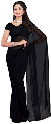 FANCYNINE Solid/Plain Daily Wear Georgette Saree(Black)
