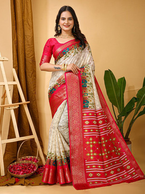 Anouk Rustic Printed Chinnalapattu Silk Blend Saree(Multicolor)