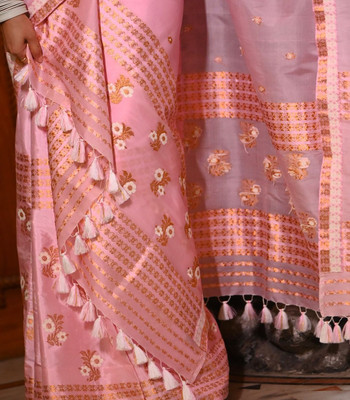 Garbguru Woven Mekhela Chador Pure Silk Saree(Pink)