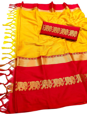 Mysstre Self Design Mysore Cotton Silk Saree(Yellow)