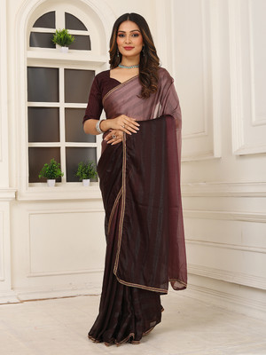 Kanooda Prints Self Design Bollywood Tussar Silk Saree(Multicolor)