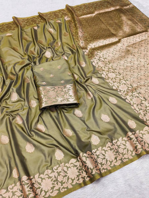 KALKEE FASHION Woven Banarasi Jacquard, Pure Silk Saree(Light Green)