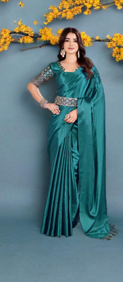 BahenBeti Solid/Plain Bollywood Pure Silk Saree(Light Blue)