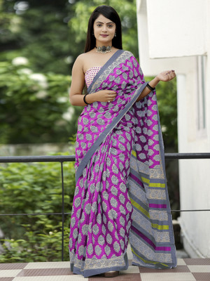 Divastri Printed Daily Wear Cotton Blend Saree(Pink)